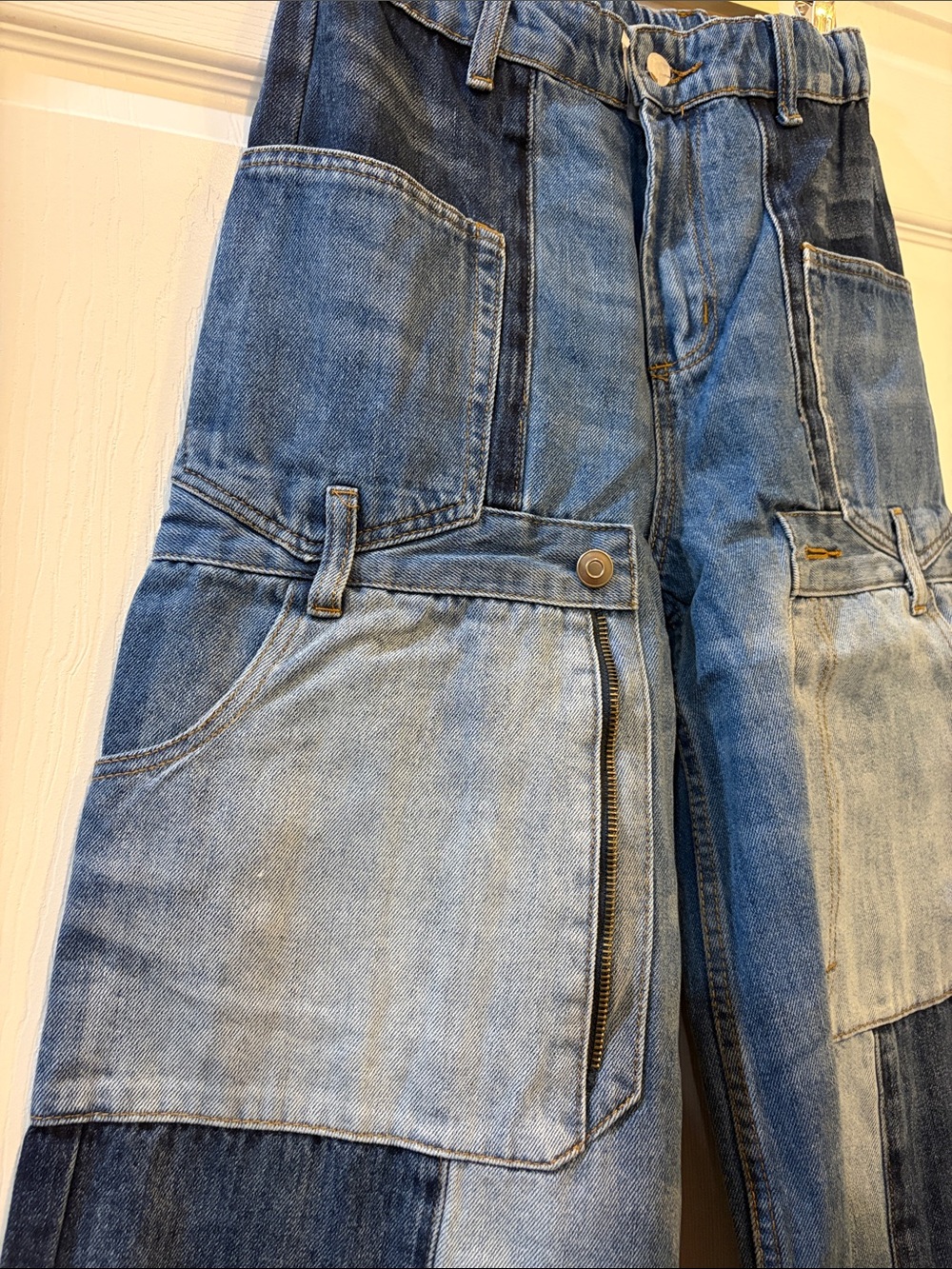 Oli & Hali NWT Blue Faded UPSIDE DOWN POCKETS Patchwork Wide-Leg Jeans - Picture 4 of 13
